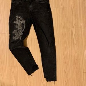Zara Koi Fish Skinny Jeans Womens 8 Gray Black Raw